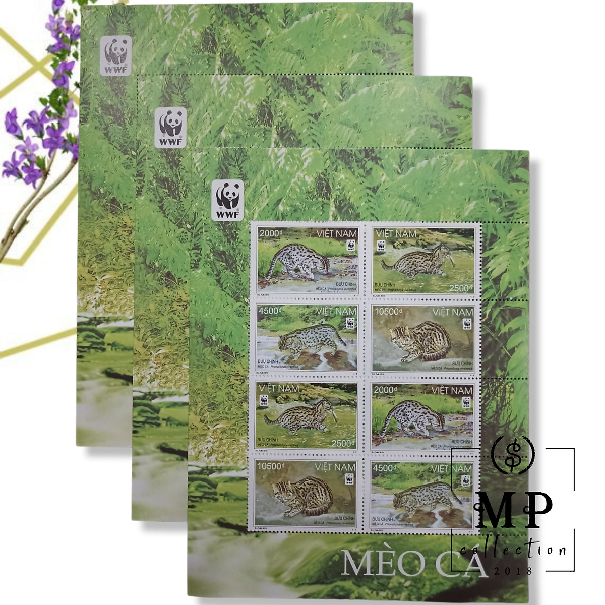 Bloc gồm 6 tem sưu tầm mèo Cá WWF Bảo vệ động vật quý hiếm 2010 8 con