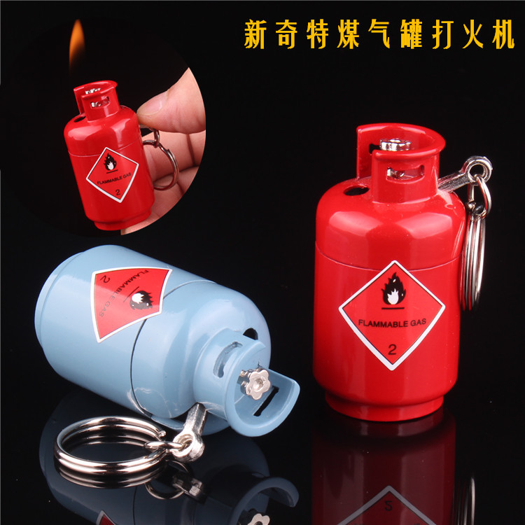 Hột quẹt bật lửa móc khóa hình bình gas (kim loại) - (xài gas)