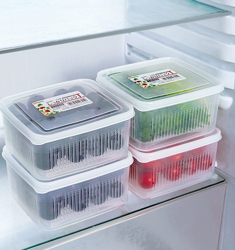 Set hộp thực phẩm 2 lớp bảo quản tủ lạnh, dùng được trong lò vi sóng Nakaya 1.1L - Hàng nội địa Nhật Bản