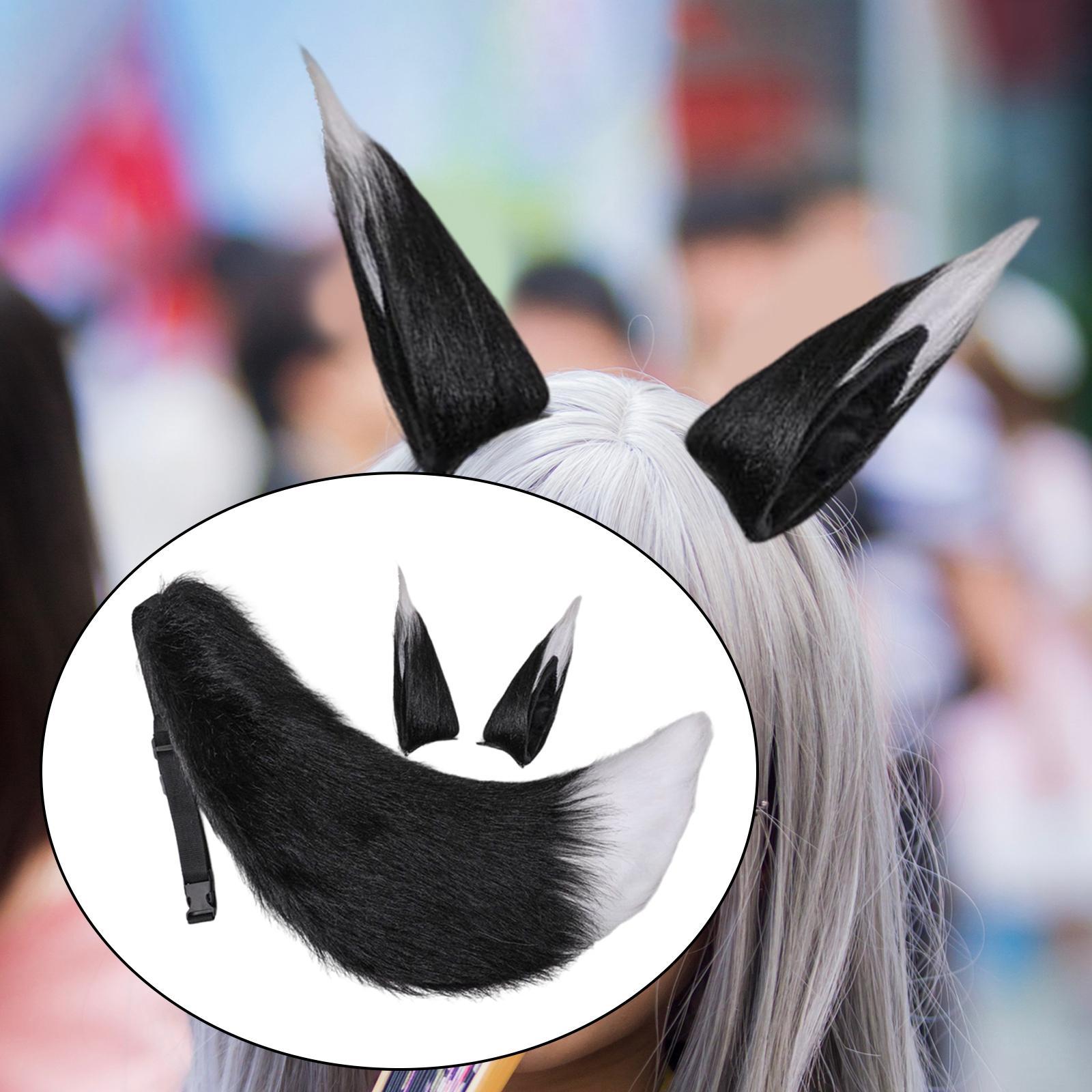 3 Pieces Plush Fox Ears Hair Clip Faux Fur Long Tail Women Girl Headwear Lovely Lolita Headband for Anime Cosplay Prop Christmas Fancy Dress