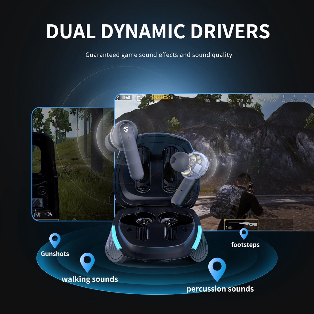 Tai Nghe True Wireless SoundPEATS Gamer No.1 Dual Driver Dynamic Bluetooth 5.0 Âm thanh 3D độ trễ 0.06s - Hàng Chính Hãng