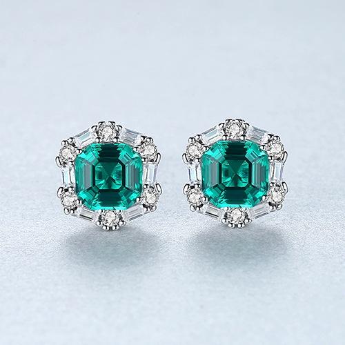 Khuyên Tai Nữ Bạc S925 Xi Bạch Kim, Đá Kim Cương Ngọc Lục Bảo Tổng Hợp Nhân Tạo Sang Trọng - B2782 - Bảo Ngọc Jewelry