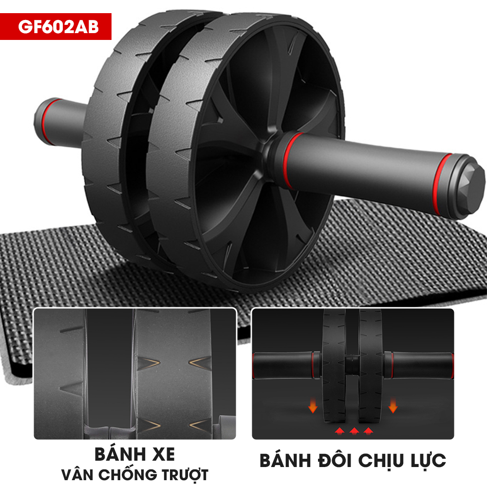 Con lăn tập bụng chịu tải 200kg tập thể dục tại nhà, phòng gym chính hãng Goodfit GF60XAB