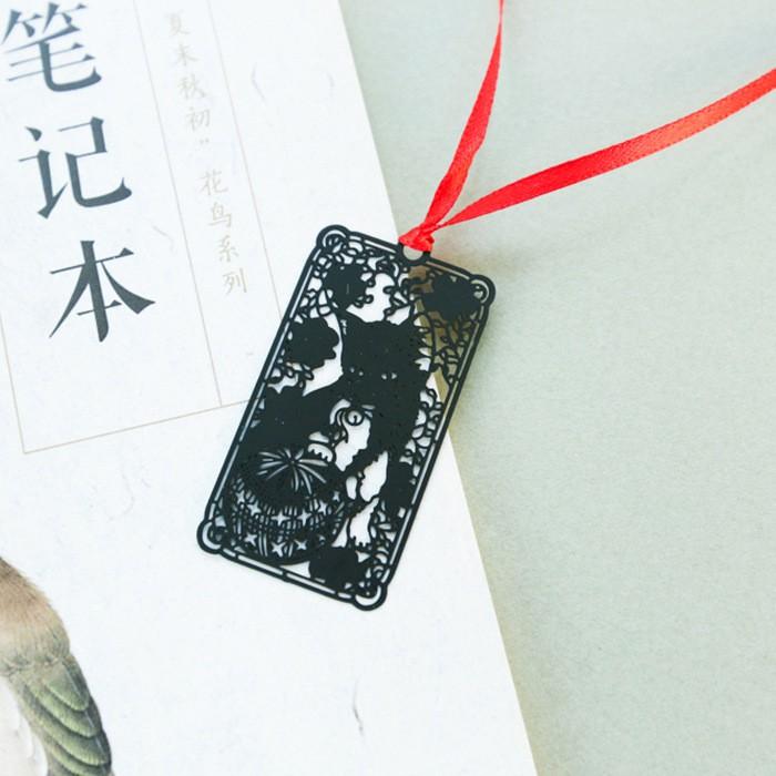 Bookmark Dòng mèo đen kiểu Nhật Bản sơn đen kim loại thép không gỉ đánh dấu trang sáng tạo phong cách Trung Quốc