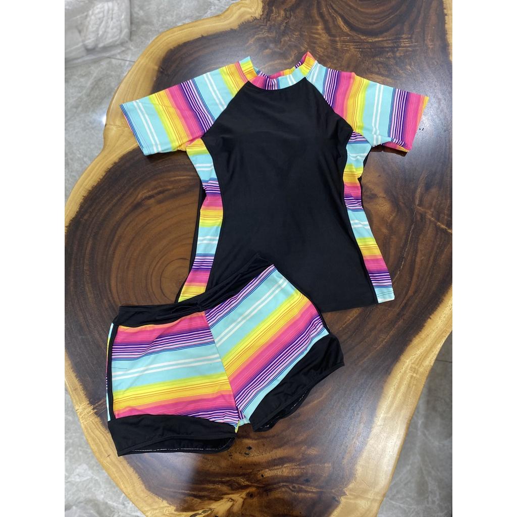 Đồ bơi nữ bikini HAI MẢNH NGẮN TAY QUẦN ĐÙI HOẠ TIÉT Kín Đáo HM-022