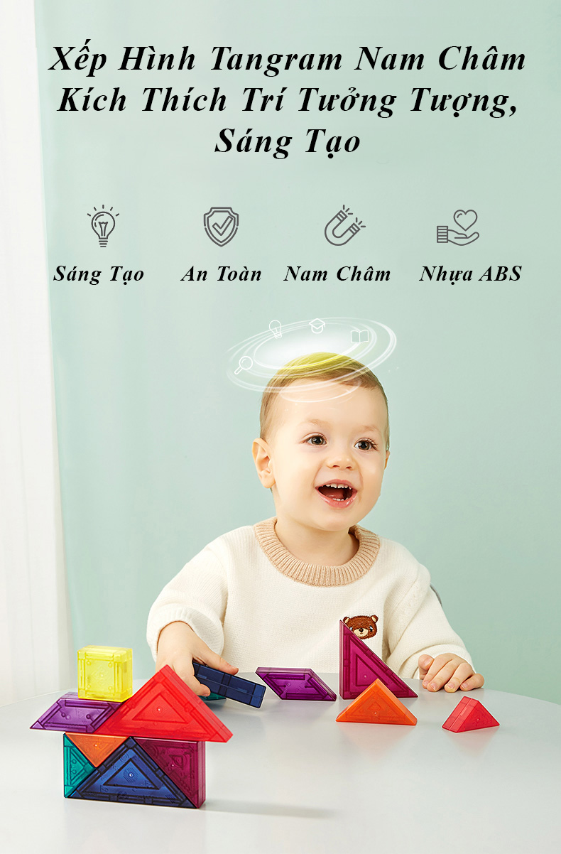 Đồ Chơi Trí Tuệ Xếp Hình Tangram Nam Châm, 7 Miếng Ghép - KUB