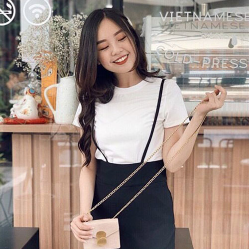 Set bộ quần yếm ống rộng+áo thun cổ tròn tay ngắn