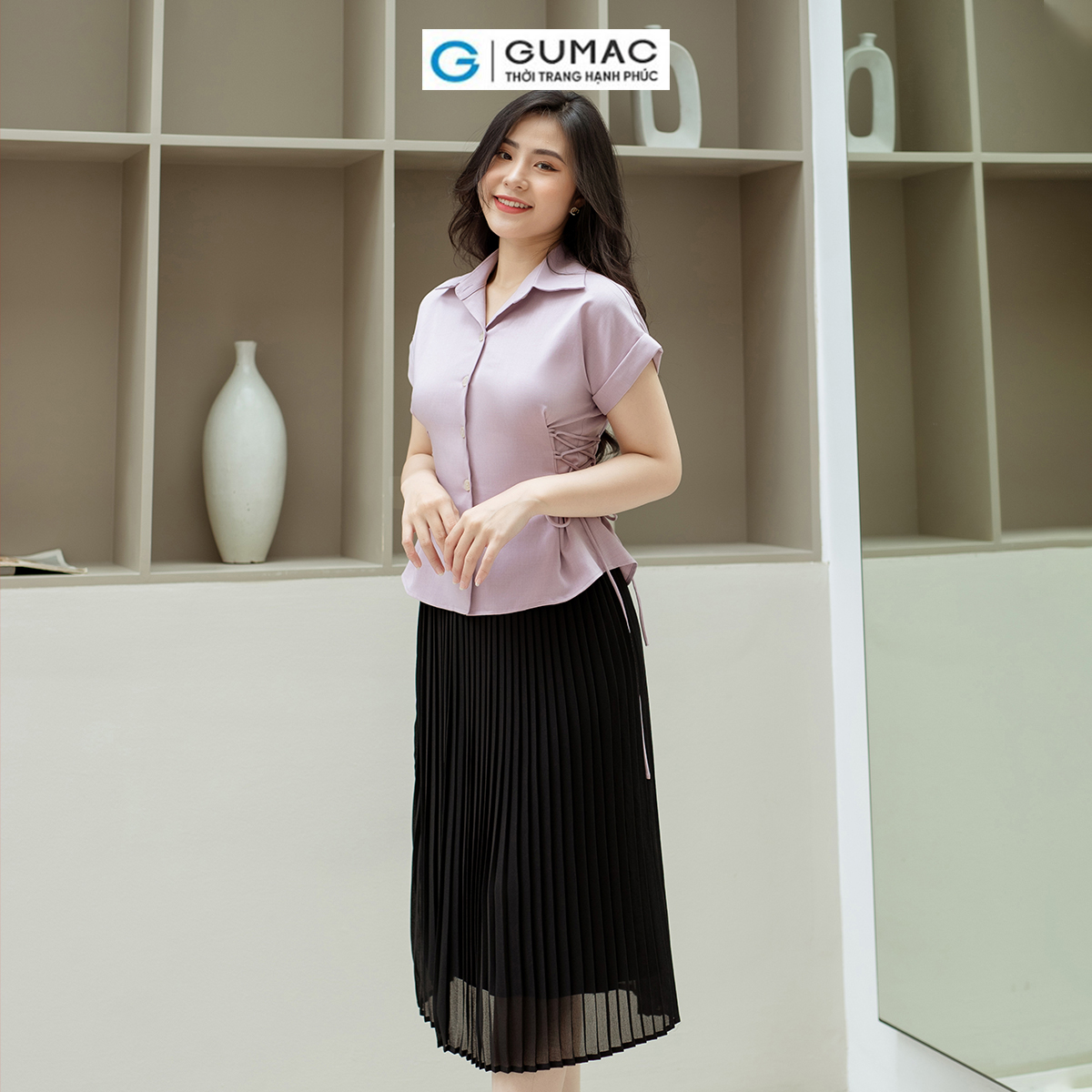 Áo kiểu thắt dây eo GUMAC AD08003