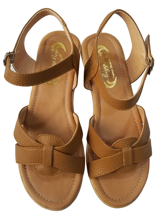 Giày sandal đế xuồng nữ da bò cao 5 phân HKT46