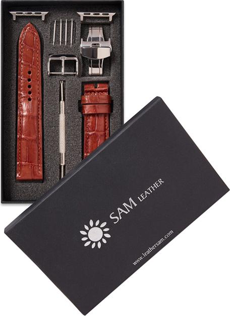 Dây đồng hồ SAM Leather SAM004ASV - Dây da đồng hồ Apple Watch 38/40 – 42/44, dây đồng hồ da cá sấu Size 20mm/22mm, Dây đeo đồng hồ phù hợp các loại ( Swatch, Apple 1,2,3,4,5, Iwatch và đồng hồ cổ điển )