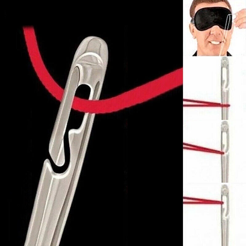 Bộ 12 Chiếc kim Tự Luồn Kèm Hộp gỗ Dành cho người thị lực kém làm bằng thép không gỉ chất lượng cao + Tặng kèm que chọc sim