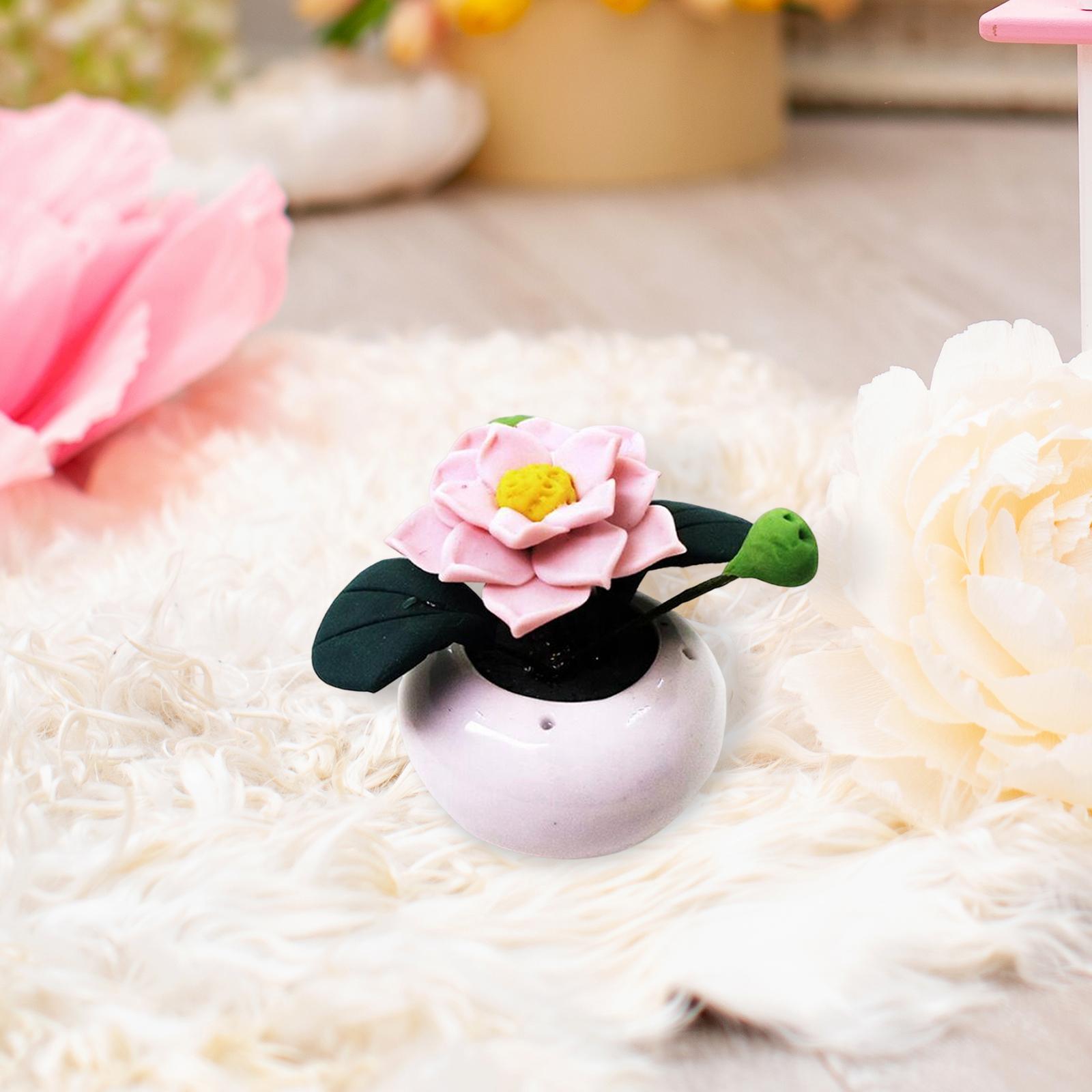 Mini Ceramic Vase Lotus Ornament Micro Landscape Furniture Life Scene 1/12