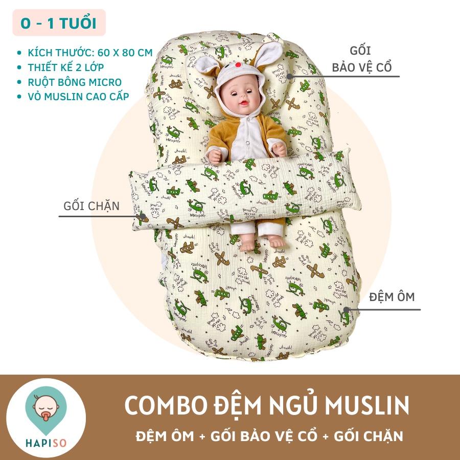 Combo Đệm Ôm Ngủ Sơ Sinh Muslin Hapiso