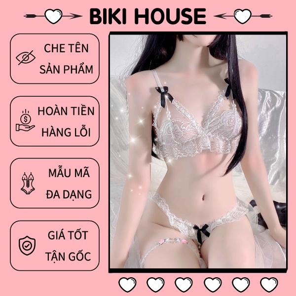 Đồ lót sexy ren đính hạt quyến rũ nội y nữ phối hoa gợi cảm 3 màu đen đỏ trắng BIKI HOUSE T313 - TPHCM - Ship Hỏa Tốc