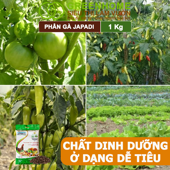 Phân Gà Greenhome Japadi, Bao 1kg, Nhập Khẩu Nhật, Viên Nén, Tốt Đất, Hữu Cơ, Nhiều Trái