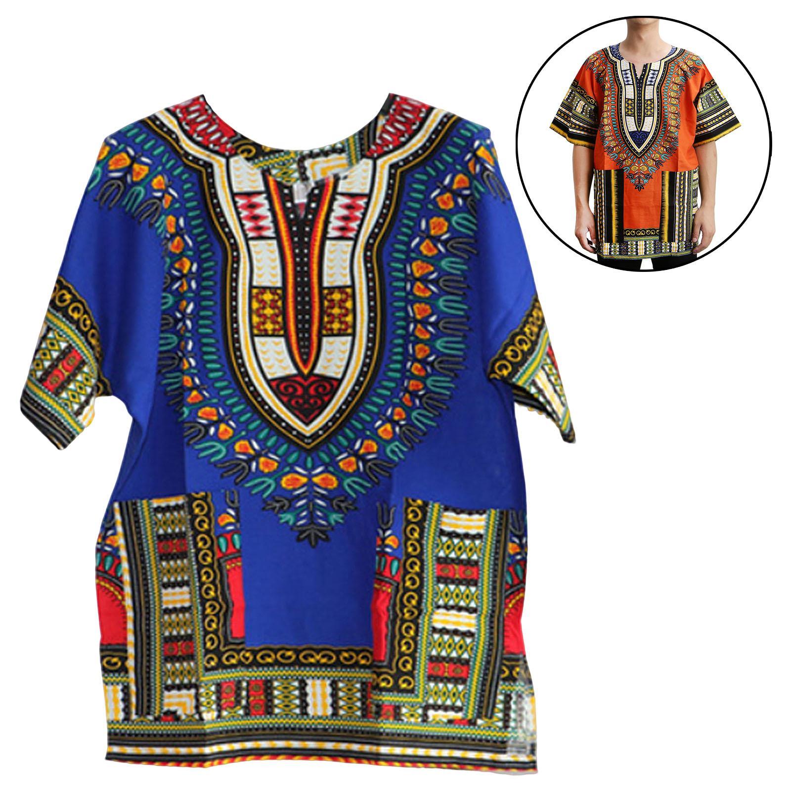 Unisex African Dashiki Shirt V Neck Short Sleeve Comfortable Summer Wear