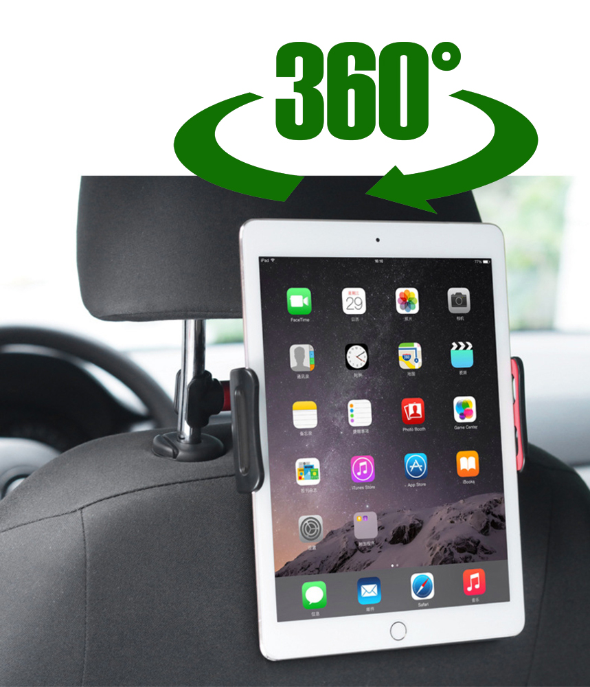 Kẹp điện thoại ipad xoay 360 độ treo ghế sau ô tô, xe hơi, giá đỡ kẹp máy tính bảng xoay dọc ngang bằng kim loại cao cấp - Hàng chính hãng