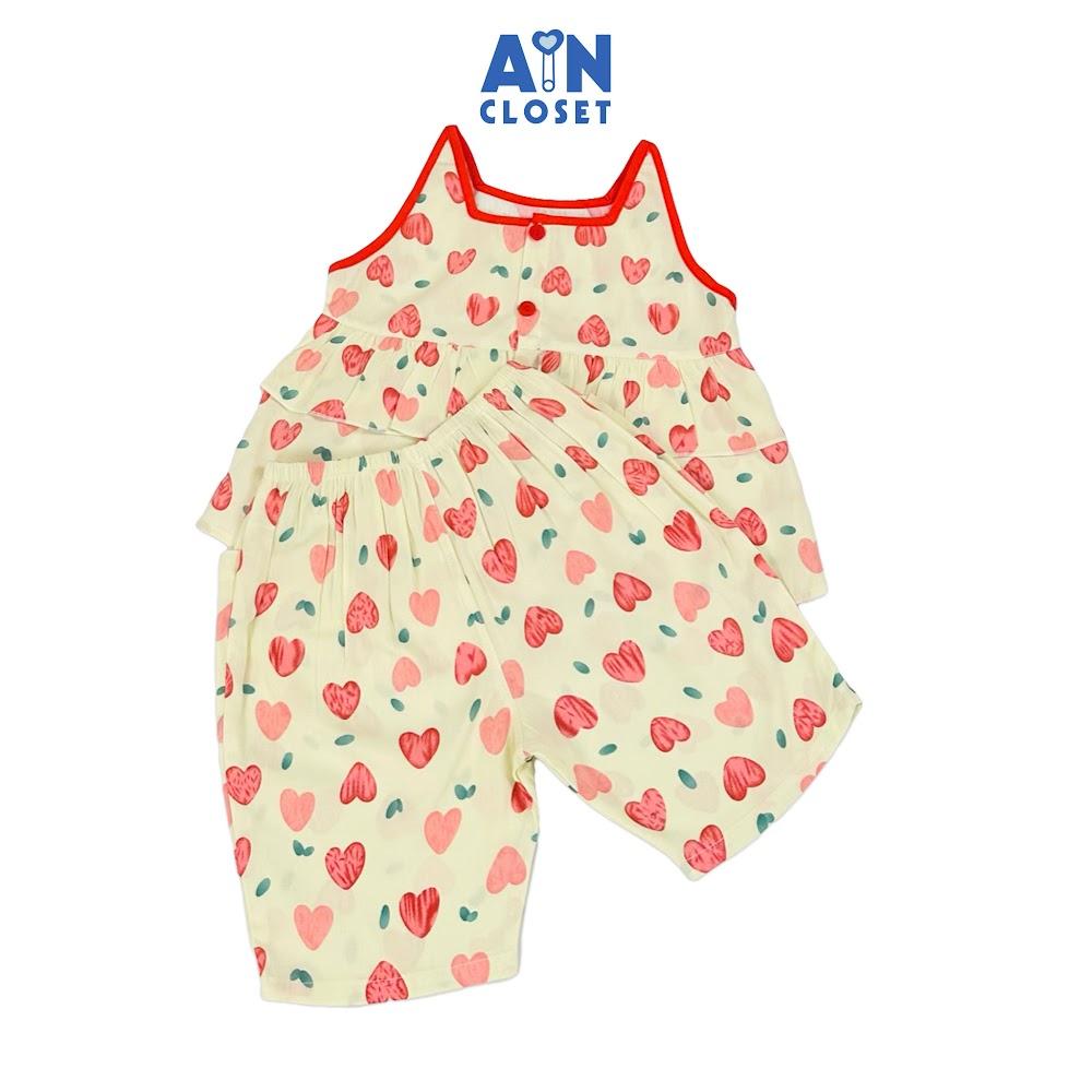 Bộ quần áo Lửng bé gái họa tiết Tim Đỏ Lanh lụa. - AICDBGGMNAAG - AIN Closet