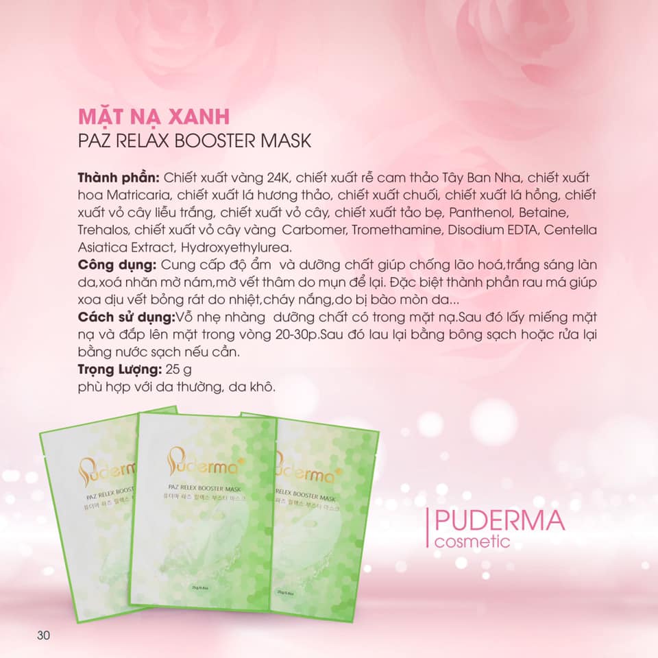 Mặt Nạ Xanh PUDERMA dành cho da nhạy cảm: tái tạo, cấp ẩm, làm dịu da, giúp da trắng sáng mịn màng
