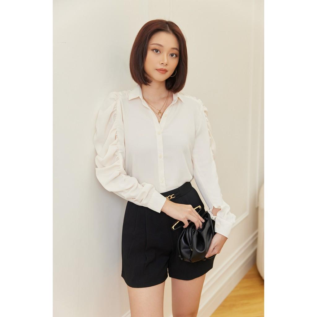 Áo Sơ Mi Tay Phồng Xếp Ly Màu Kem EDINI - SM221