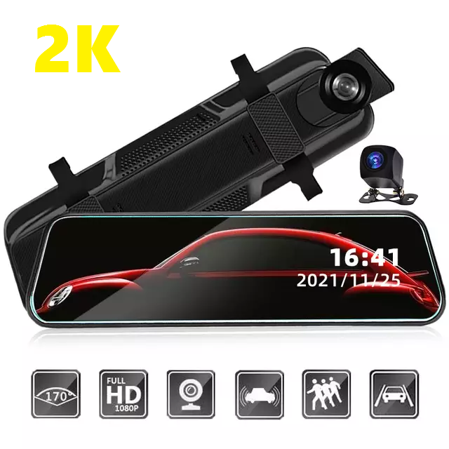 Camera hành trình ô tô Gương chiếu hậu 9.66 inch Full gương -Màn hình cảm ứng -Thiết kế đẹp mắt video 2K sắc nét - Camera kép trước và sau