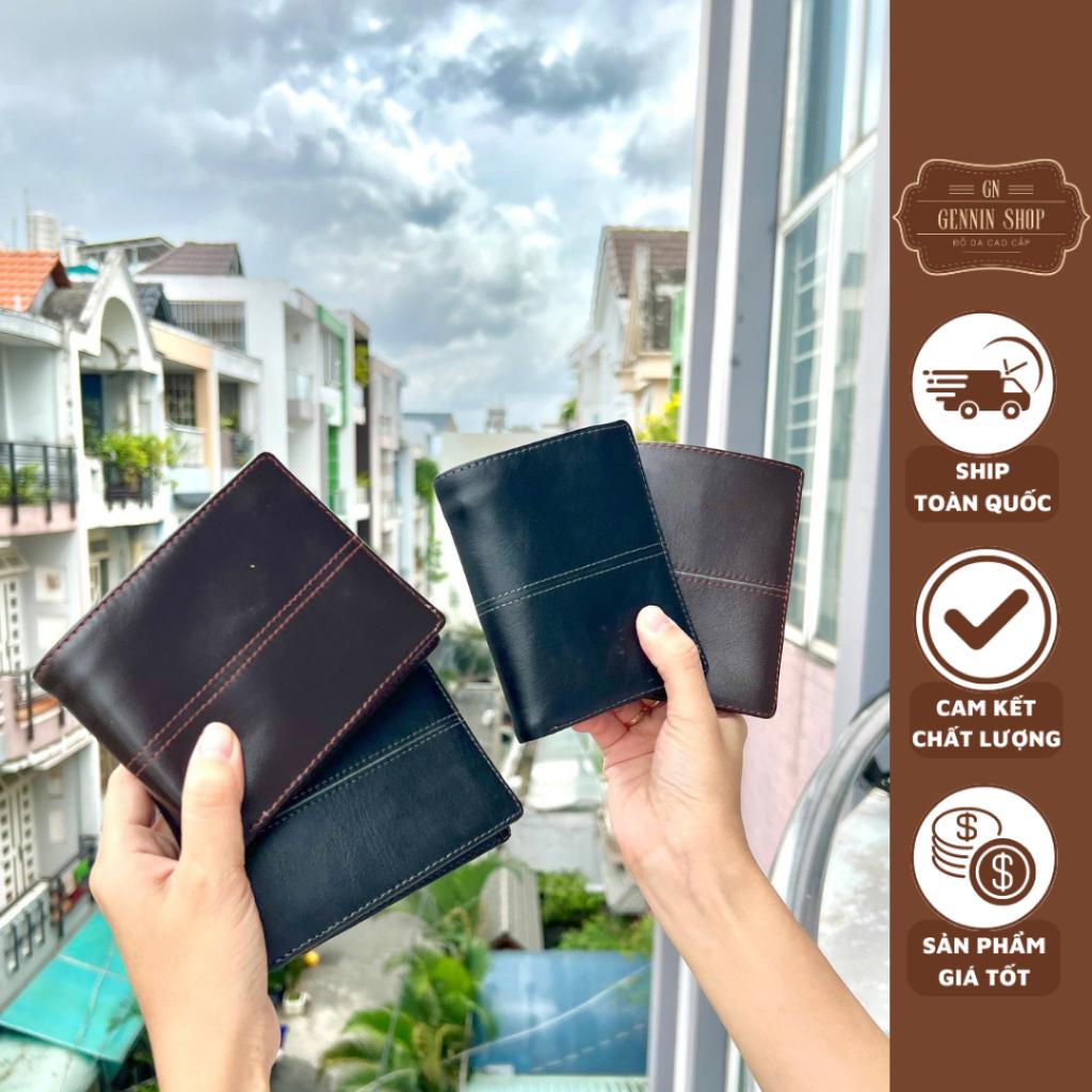 Ví Nam Da Bò Nappa Phối Chỉ Tc - Ví Da 2 Kiểu Đứng Ngang 12x 9.x 2.5 cm GENNIN STORE