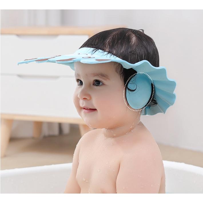 Mũ đội đầu cho bé 0 - 6 tuổi có chắn nước bảo vệ tai mắt điều chỉnh vòng đầu trẻ em tắm an toàn VINKID