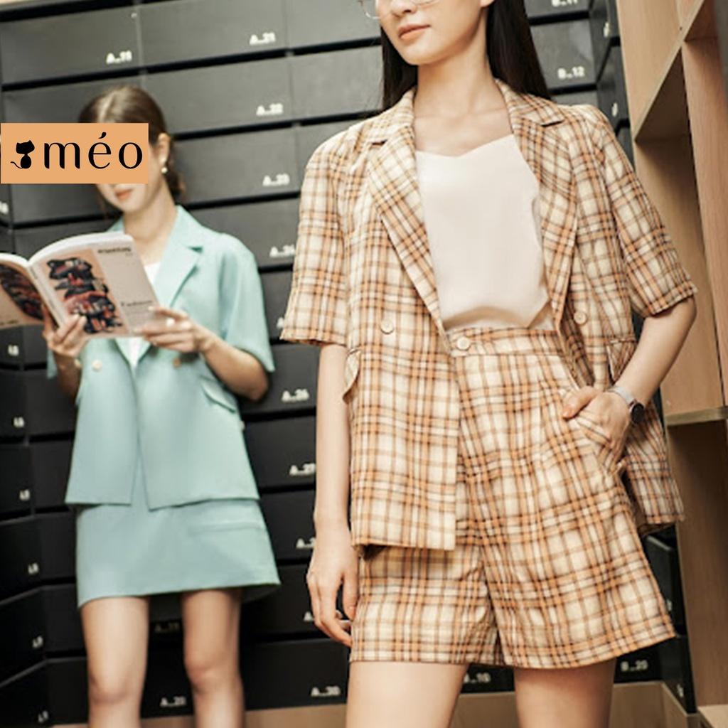 Quần short nữ Méo shop cạp cao ống rộng có túi Meru