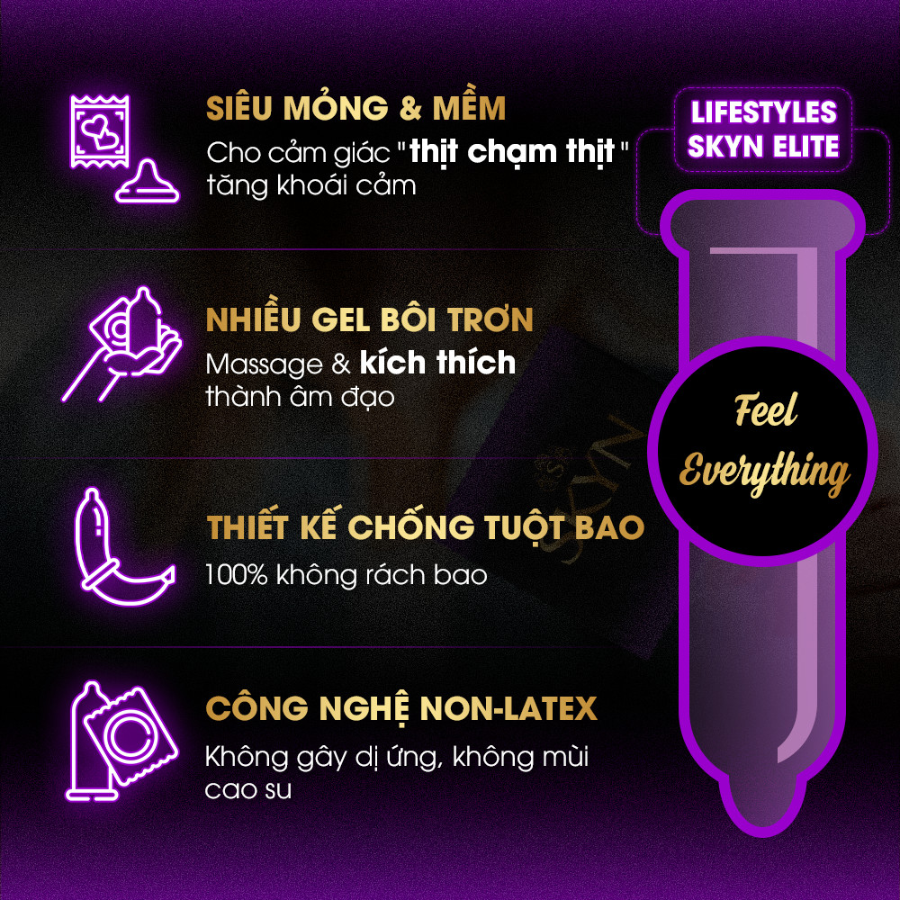 Bao Cao Su LifeStyles SKYN ELITE Non-latex Siêu Mỏng, Siêu Mềm, Nhiều Gel Bôi Trơn, Không Mùi Cao Su - Hộp 3 bao