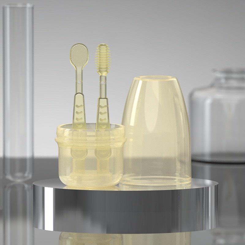 Bộ Rơ Lưỡi Kèm Bàn Chải Đánh Răng Silicone Siêu Mềm Cho Bé Từ 0 - 18 Tháng Tuổi - Tưa Lưỡi Silicone