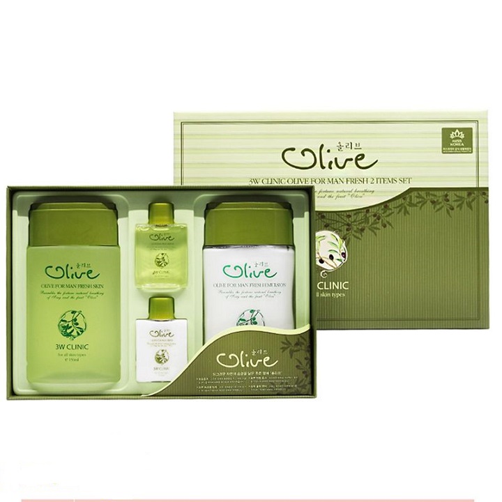 Combo Bộ 2 sản phẩm dưỡng trắng da nam tinh chất dầu Olive 3W CLINIC Hàn Quốc