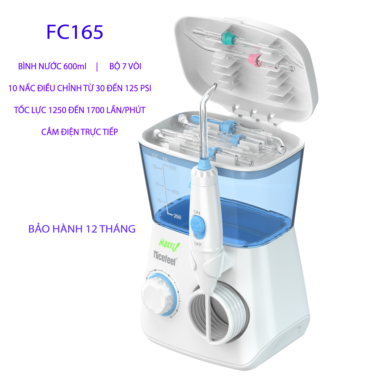 Máy tăm nước Maxvi FC162/165 bộ 7 vòi dành cho cả gia đình