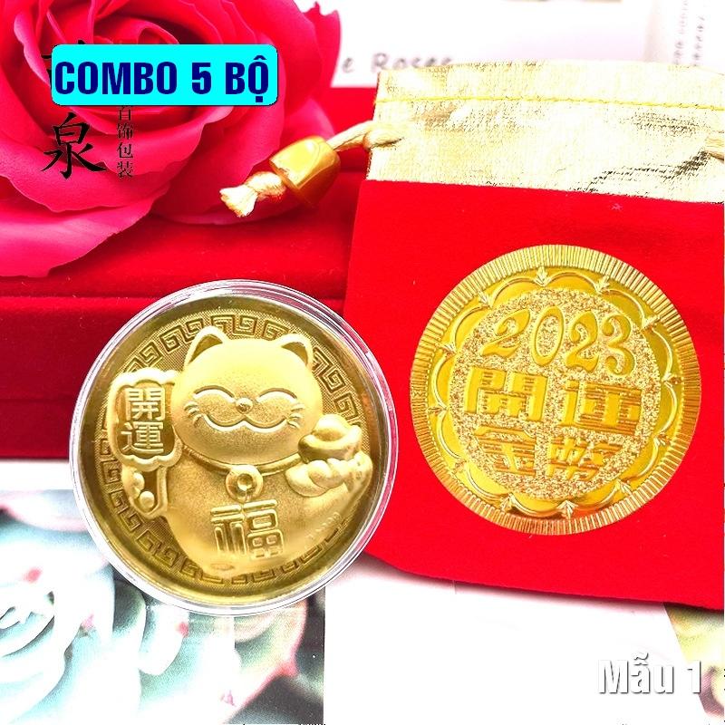 COMBO 5 ĐỒNG XU Mèo VÀNG TẶNG KÈM TÚI GẤM 2023 - Mẫu 1 PASA COLLECTION