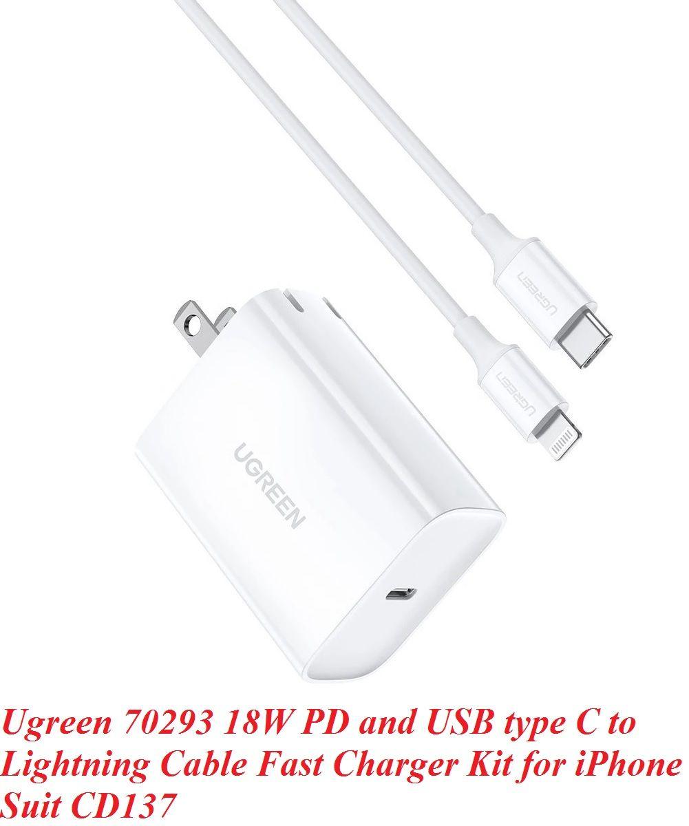 Ugreen UG70293CD137TK 18W bộ kit sạc nhanh PD và cáp USB type C ra Lightning MFI cho iPhone màu trắng - HÀNG CHÍNH HÃNG