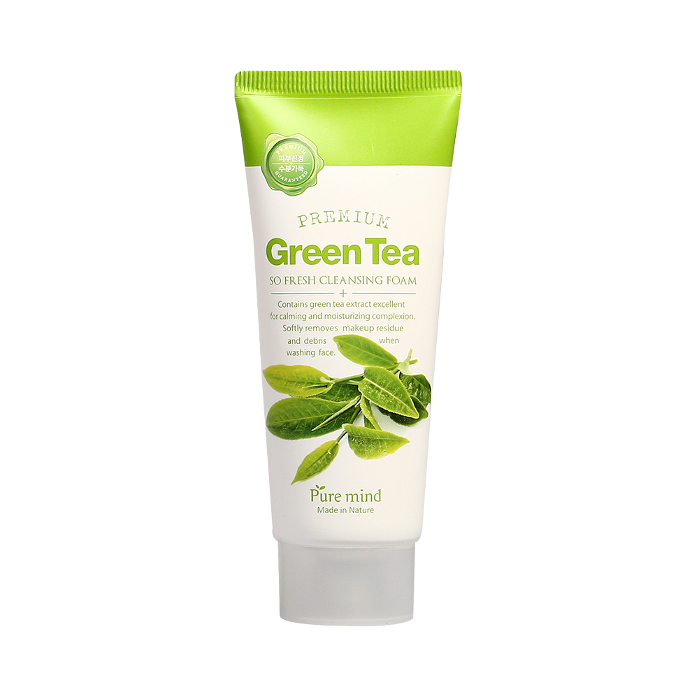 Sữa rửa mặt chống oxy hóa và diệt khuẩn chiết xuất từ trà xanh PURE MIND GREEN TEA SO FRESH CLEANSING FOAM 100ml - Hàn Quốc Chính Hãng