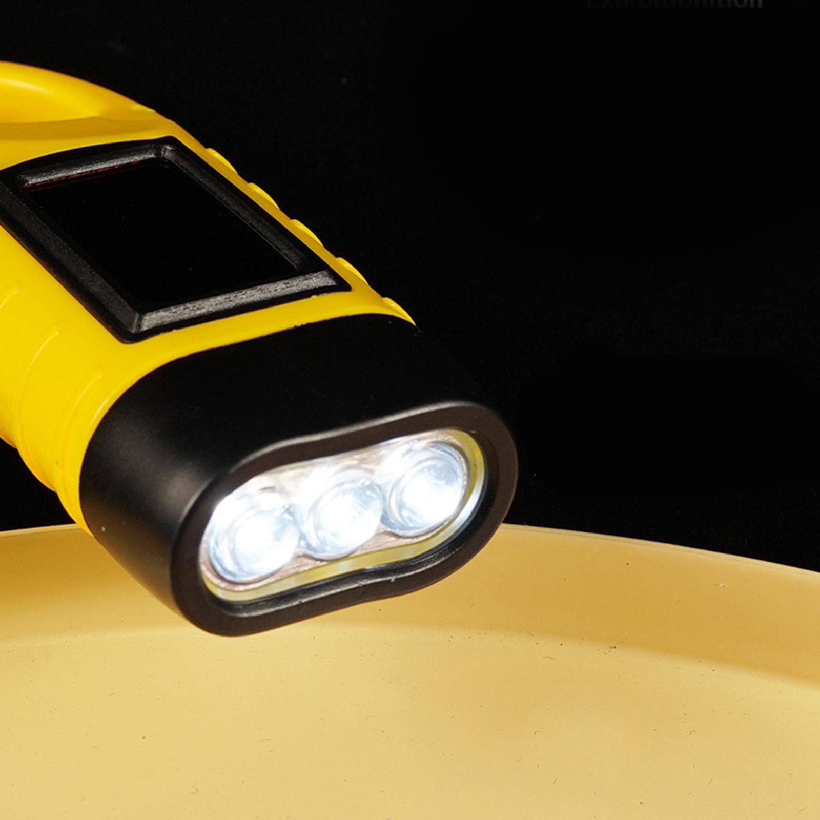 Solar Rechargeable Hand Crank Flashlight Bright Work Yellow