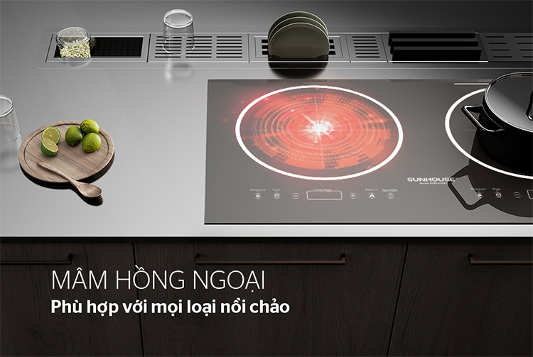 Bếp Âm Đôi Từ - Hồng Ngoại Sunhoue SHB9002-EC - Hàng Chính Hãng