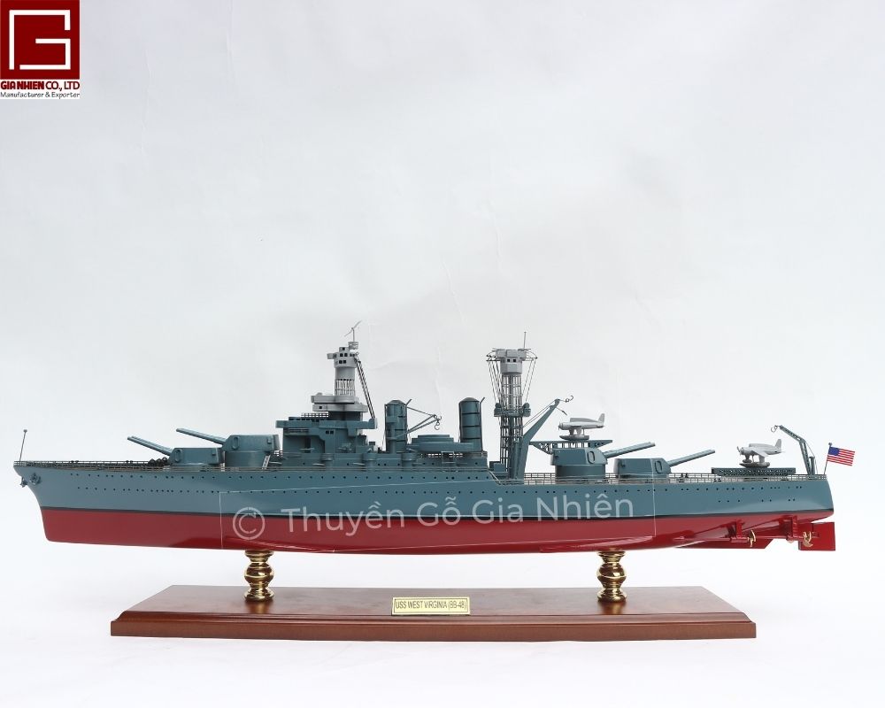 Mô Hình Thuyền Gỗ Phong Thủy Dạng Thuyền Chiến USS WEST VIRGINIA Chính Hãng Hàng Xuất Khẩu Chất Lượng Cao