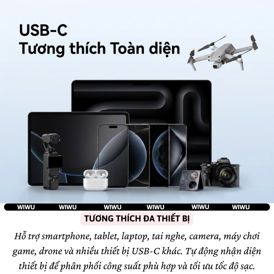Pin dự phòng WIWU PowerPlus PD 3.0 45W 20.000mAh tích hợp cáp USB-C &amp; L(iP) sạc nhanh cho iPhone iPad Laptop Macbook - sạc nhanh ổn định, tối ưu hiệu suất, Chuẩn an toàn 3C / CCC / CE / RoHS,  Thiết kế nhỏ gọn, cao cấp - hàng nhập khẩu