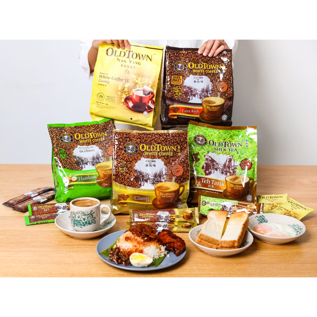 COMBO 4 GÓI Cà Phê Trắng White Coffee OldTown Cafe Malaysia Hazelnut 15 Gói x 38g đủ vị