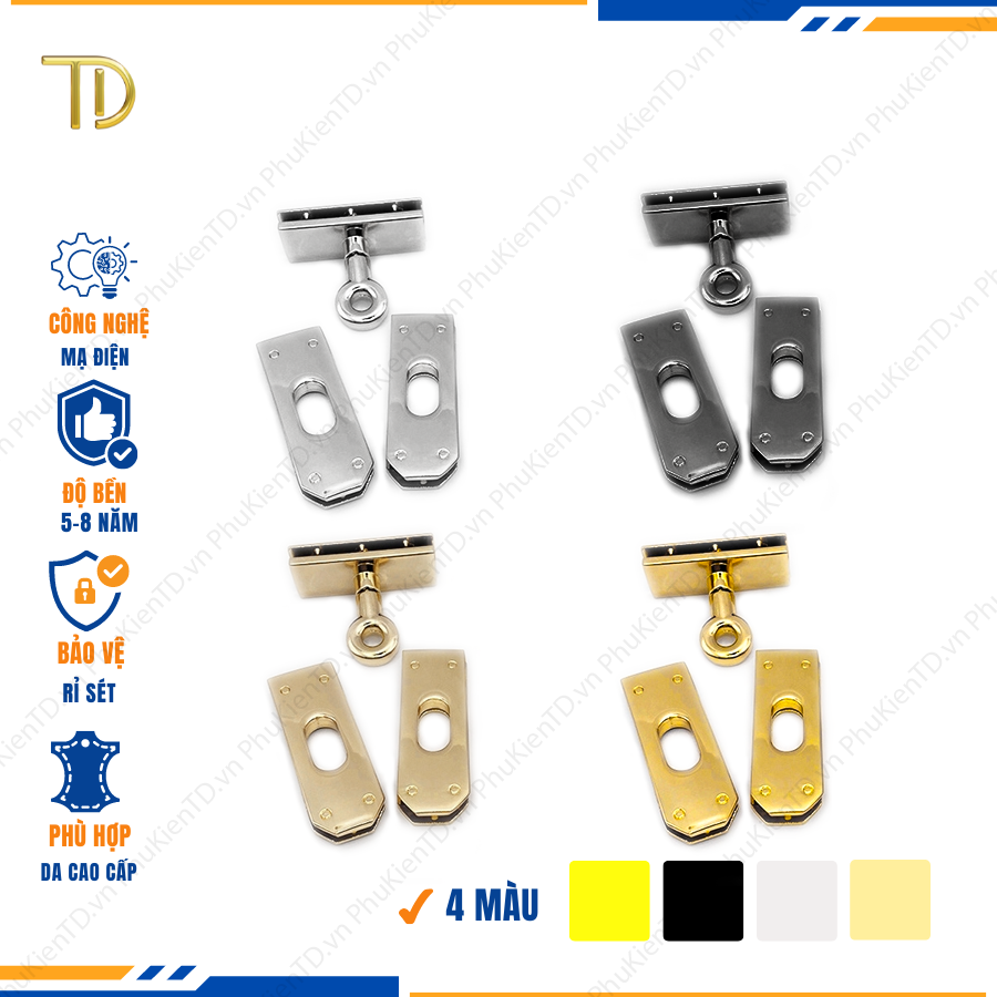 Khóa túi xách, phụ kiện hm, bộ khóa túi hm công nghệ mạ điện Electroplating độ bền 5-8 năm