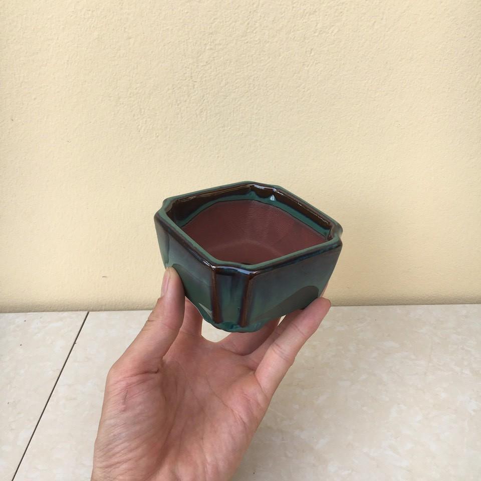 Chậu bonsai vuông vát mini men hỏa biến gốm Bát tràng 1 size BM-11