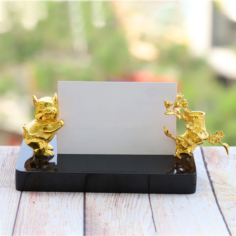 Giá đỡ danh thiếp hình Heo mạ vàng 24K