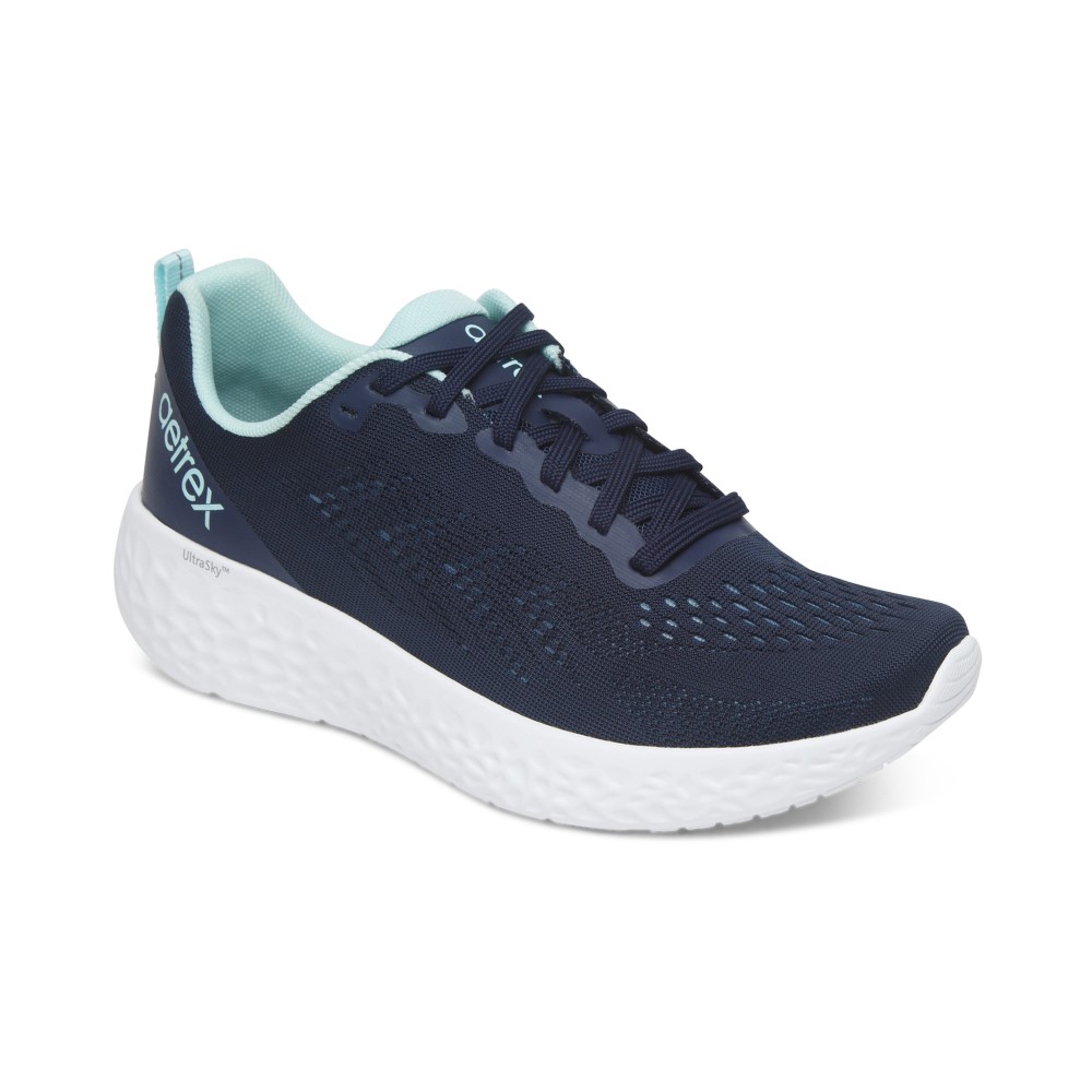 Giày sức khoẻ nữ Aetrex Danika Navy - giày sneaker đế cao