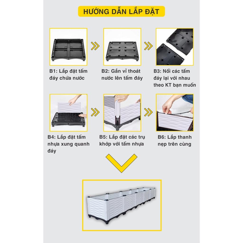 Chậu nhựa lắp ghép.Kích thước 50x250 cao 39 cm.Trồng rau, hoa, cây cảnh.Sang trọng - Thẩm mỹ - Bền hơn 10 năm.Bảo hành 1 năm toàn quốc