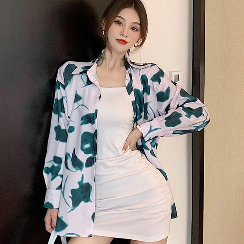Áo Sơ Mi Tay Dài Dáng Rộng In Họa Tiết Cá Tính Cho Nữ