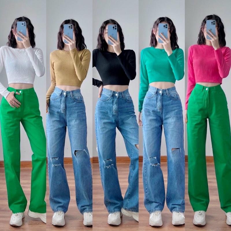 (ảnh thật shop chụp) Áo Croptop tay dài chất thun xốp- HÀNG CHUẨN SHOP H.N.M STORE