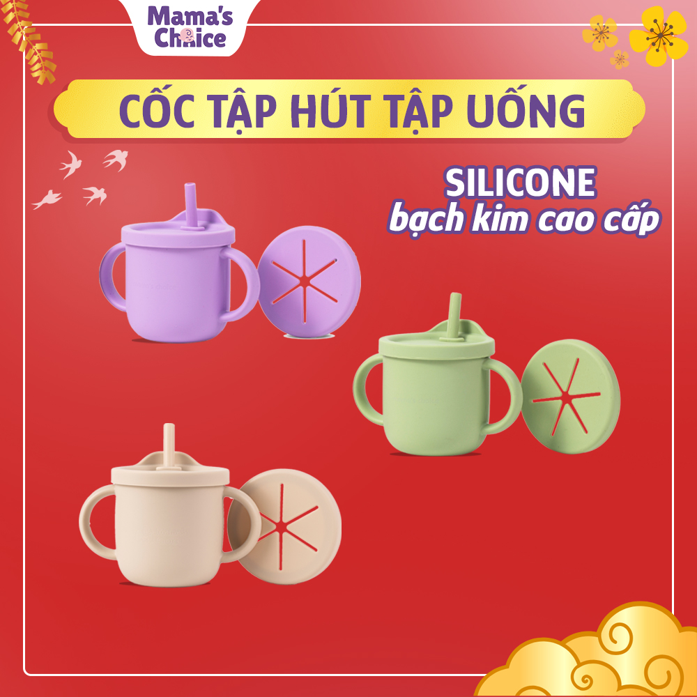 Cốc Tập Uống Mamas Choice 2023, Thiết Kế Thông Minh Với Ống Hút, Tay Cầm Chắc Chắn và Vạch Chia Dung Tích - Màu Xanh