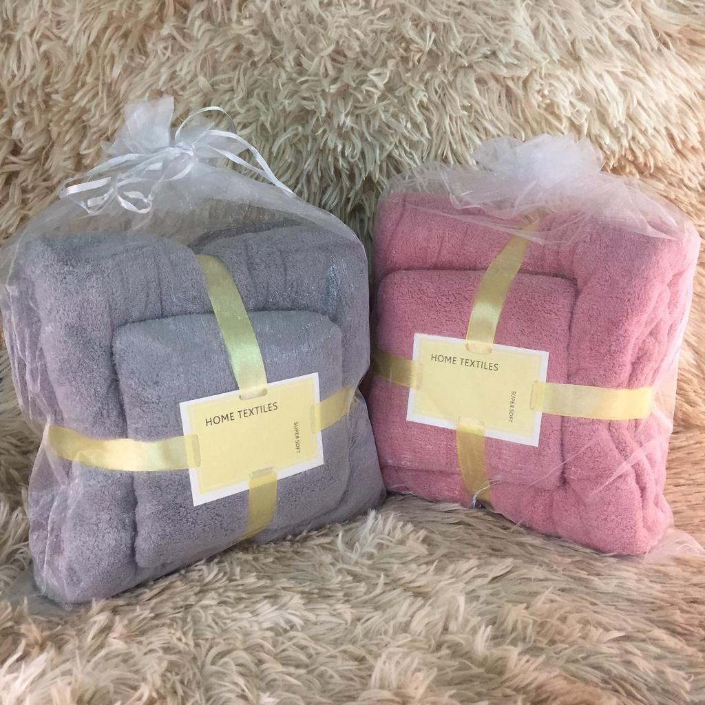 Set 2 Khăn Tắm xuất Hàn siêu thấm hút, Bộ khăn tắm 2 chiếc lớn 140x70 và nhỏ 75x35cm