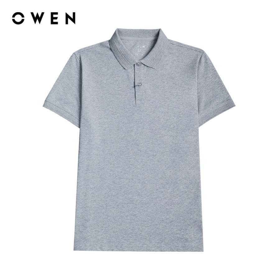 OWEN - Áo polo nam ngắn tay form Bodyfit màu Xám Melange nhạt Trơn chất liệu CVC Spandex APV231360